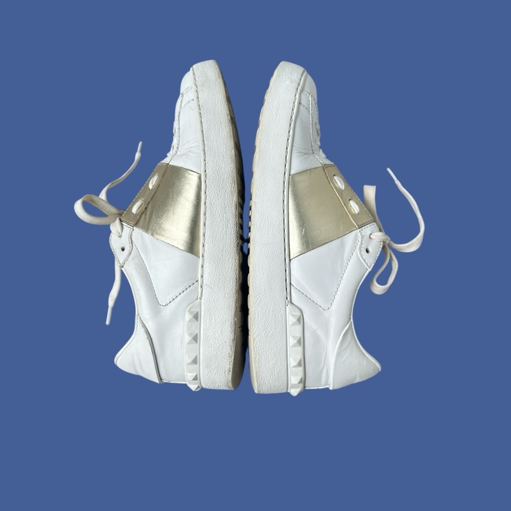 Valentino Garavani White & Gold Rockstud Sneakers Made in Italy - Picture 4 of 16